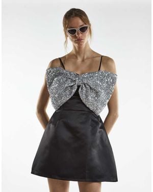 Glamorous Contrast Bow Mini Dress - Black