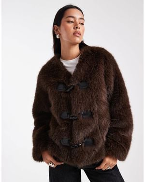 4th & Reckless Faux Fur toggle Detail Collarless Jacket - Brown