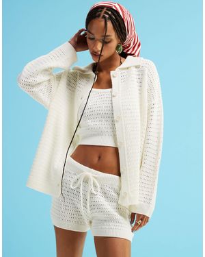 ASOS Gilet en maille d'ensemble à col fantaisie - crème - Blanc