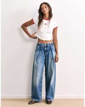 Pull&Bear Pleated Balloon-fit baggy Jeans - Blue