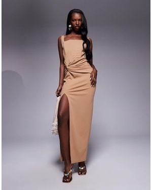 TFNC London Corset Midi Dress With Knot Front - Gray
