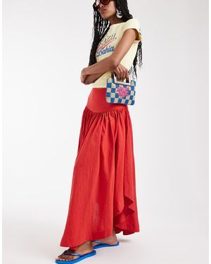 ASOS Dropped Waist Hitched Asymmetric Skirt - Red