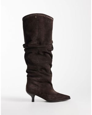 Bronx New Sutton Ruched Heeled Knee Boots - Black