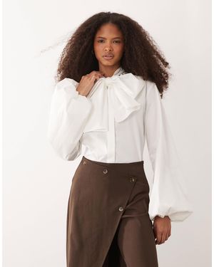 Iyal Cotton Oversized Bow Detail Poplin Shirt Co-ord - Natural