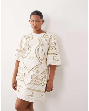 ARRANGE Curve Cutwork Embroidered Mini Dress - Natural