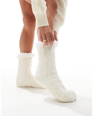 Loungeable Chaussons-chaussettes confortables en maille chenille - crème - Blanc