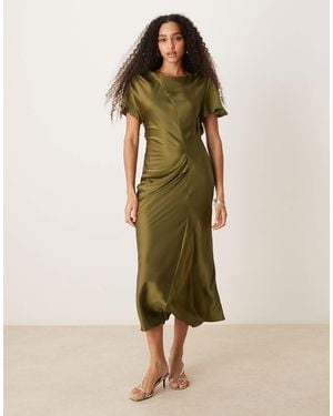 ASOS Satin Flutter Sleeve Maxi Dress - Green