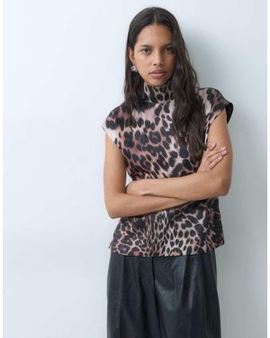 ASOS Top Co-Ord Accollato Senza Maniche Con Stampa Leopardata - Grigio