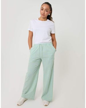 Threadbare Gingham Wide Leg Trousers With Pockets - Green