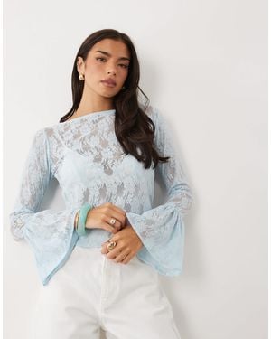 ASOS Sheer Lace Fluted Cuff Top - Gray