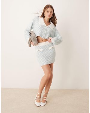 The Frolic Exclusive Fluffy Pocket Detail Diamond Stitch Knitted Mini Skirt Co-ord - Natural