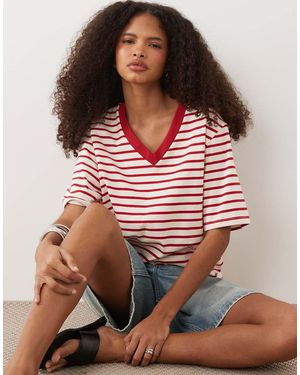 ASOS Oversized V-neck Striped T-shirt - Red