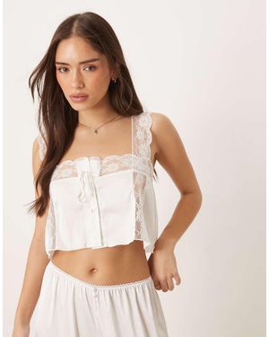 KAT THE LABEL Cindy Satin Lace Trim Camisole - White