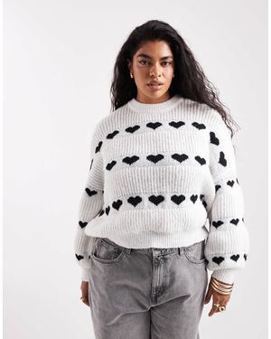 Pieces Plus Pieces Curve Patterned Heart Knit Sweater - Gray