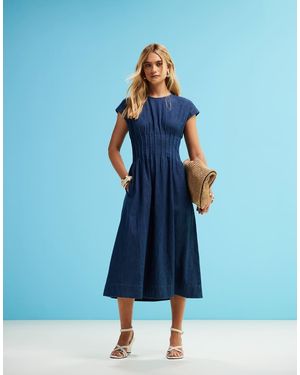ARKET Lightweight Denim Midi Dress With Pleated Bodice - Blue