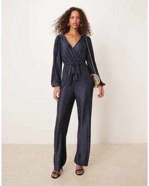 Vila Plisse Wrap Front Jumpsuit - Blue