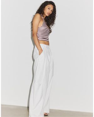 Stradivarius 100% Cotton Barrel Trousers - White