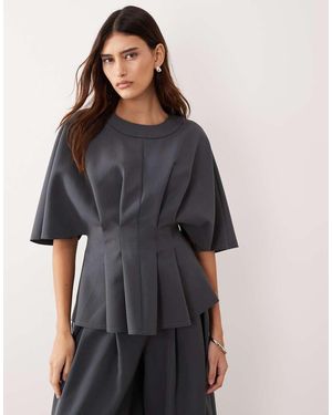 ARRANGE Pleat Waist Short Sleeve Top Co-Ord - Grey