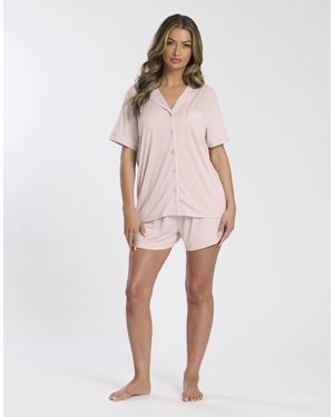 Loungeable Pijama Clásico De Manga Corta De Canalé Muy Suave De - Rosa