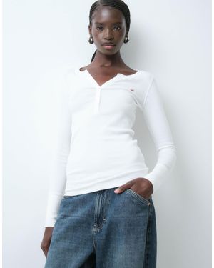 Hollister Icon Logo Long Sleeve Henley Top - White