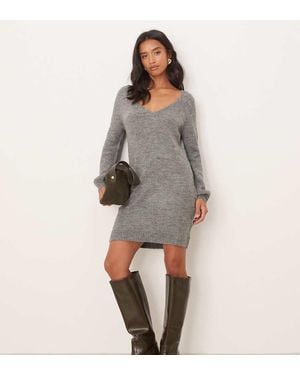 JDY Petite V-neck Knitted Mini Dress - Grey