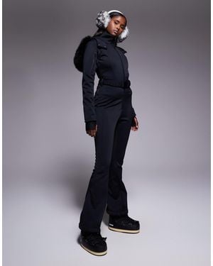 ASOS 4505 Ski & Snow Asos 4505 Ski Soft Shell Belted Ski Suit With Slim Kick Leg And Faux Fur Hood - Blue