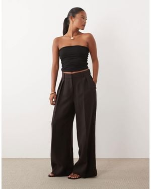 Nobody's Child Petite Tailored Wide Leg Pants - Brown