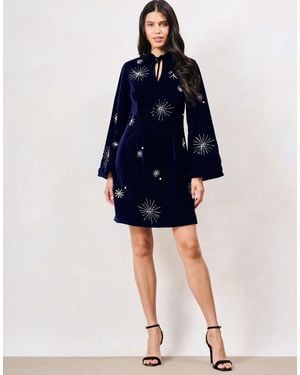 Hope & Ivy The Orelia Embellished Long Sleeve Velvet Mini Dress - Blue