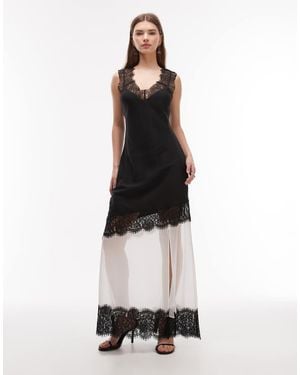 ASOS Lace Sleeve Detailing Asymmetric Seam Maxi Dress Black And White