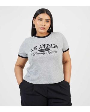 Brave Soul Curve Contrast Edge Graphic Baby Tee - Grey