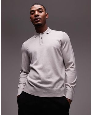 ARKET Merino Wool Knitted Long Sleeve Polo Shirt - Gray