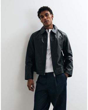 Jack & Jones Leather Double Zip Jacket - Blue