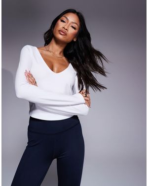 4505 Wide Neck Long Sleeve Top - White