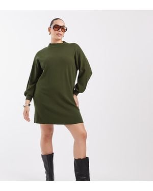 Vero Moda Knitted Funnel Neck Mini Dress - Green