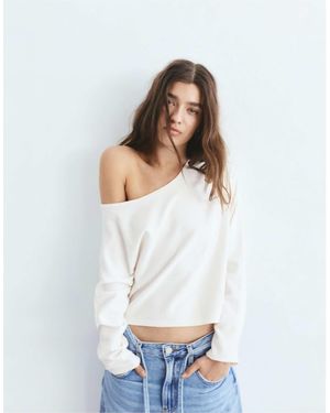 Pull&Bear – asymmetrischer pullover - Weiß