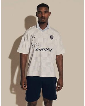 CERNUCCI Geruit Voetbalshirt Met V-Hals, Logo En Kraag - Wit