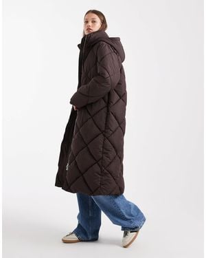 Miss Selfridge Quilted Hooded Maxi Puffer Coat - Blue