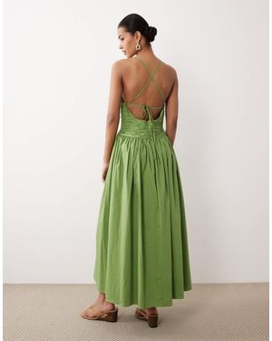 Nobody's Child Rosabel Occasion Cotton Blend Sleeveless Ruched Bodice Open Back Maxi Dress - Green