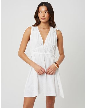 Brave Soul V-Neck Sleeveless Midi Dress With Tie Details - White
