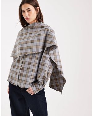ASOS – angeraute, karierte cape-bluse - Grau