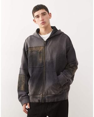 Weekday Camo Print Zip Through Hoodie - Grey
