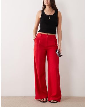 ASOS Relaxed Straight Leg Pants With Linen - Red