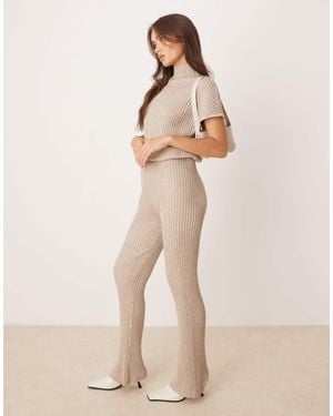 Pretty Lavish Knit Wide Leg Pants - Natural
