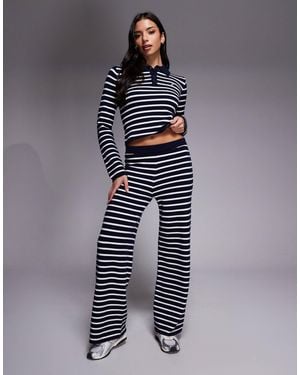 The Frolic Exclusive Knitted Elasticated Waist Wide Leg Pants - Blue
