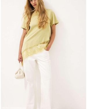 NA-KD Asymmetric Lace T-Shirt - Natural