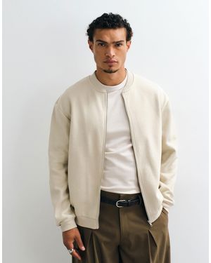ASOS Oversized Zip Through Jacket With Jersey Bomber Neck - Natural