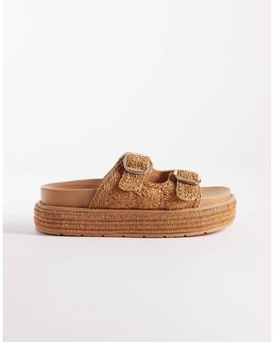 South Beach Double Buckle Platform Sandals - Brown