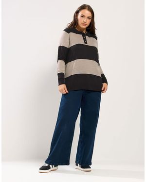 Yours Clothing Stripe Rugby Collar Jumper - Blue
