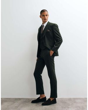 ASOS Slim Herringbone Suit Trousers With Wool - Black