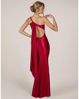 Oh Polly Sculpted Slinky One Shoulder Tie Back Detail Gown - Red